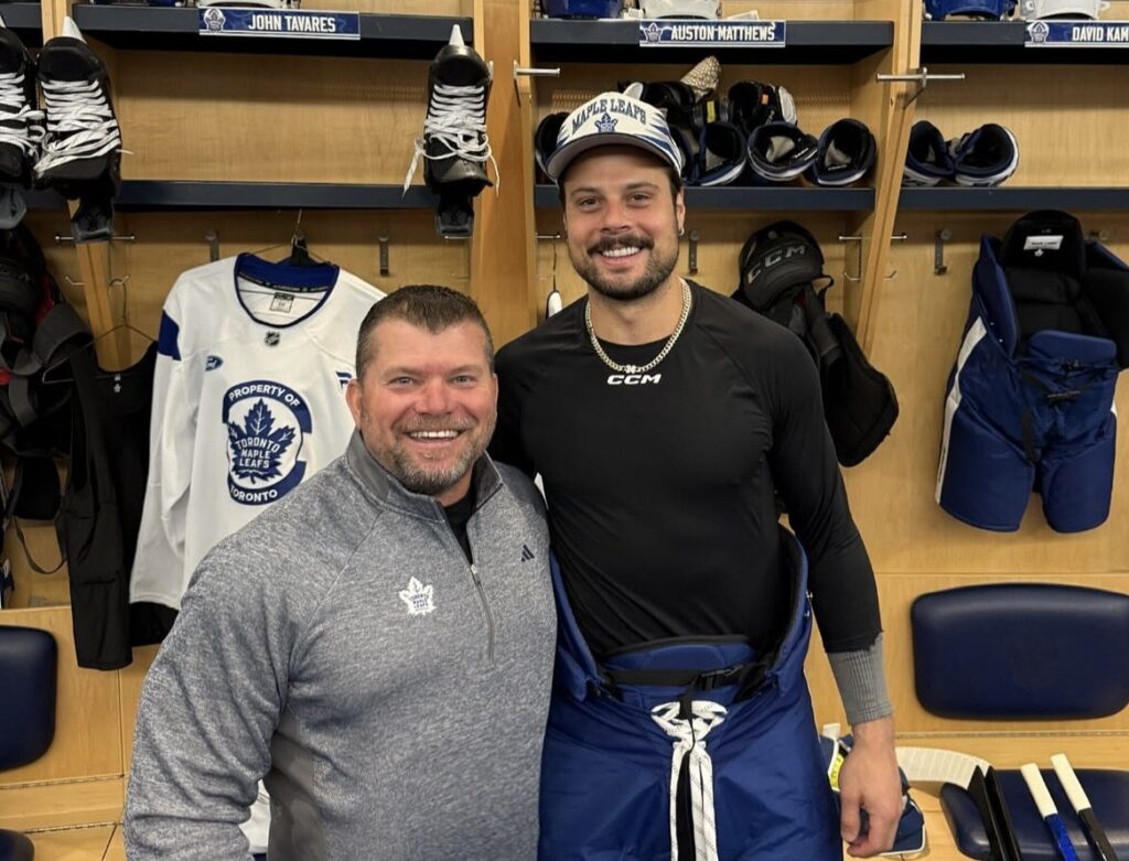 Mark Fera and Toronto Maple Leafs captain Auston Matthews share a moment during the summer.