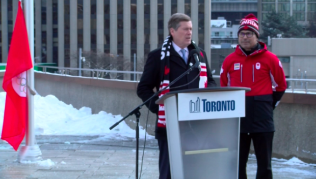 John Tory Raises Canadian Flag for 2018 Winter Olympic Games