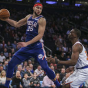 New York Knicks struggle without key players in a 108-105 loss against Philadelphia.