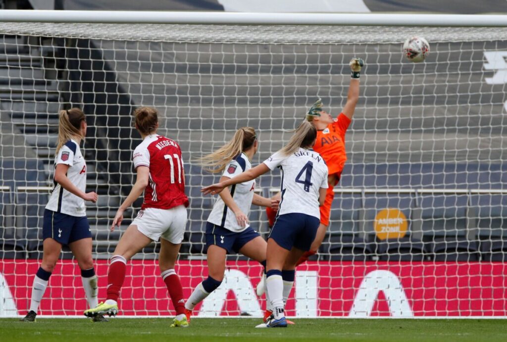 Vivianne Miedema, one of the biggest stars in the WSL, scores Arsenal's second goal against Tottenham