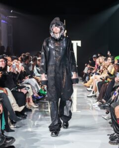 model walking the runway of Fashion Art Toronto while wearing design from Demaine Tyrone